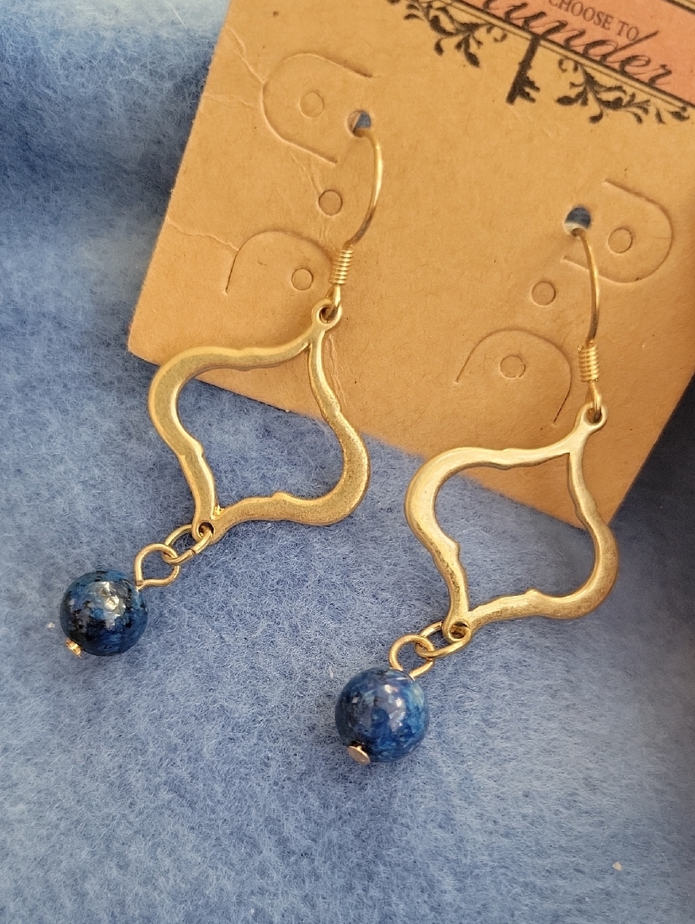 Plunder Gold Earrings with Blue Bead - Picture 2 of 3